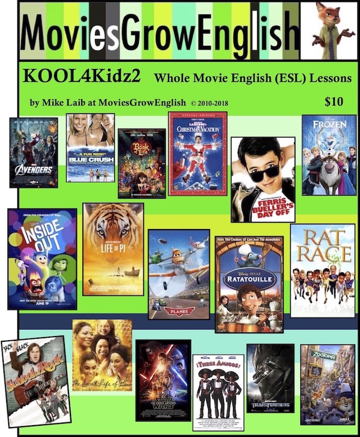 Kool 4 Kidz 2 book cover, 120 pages ESL Lessons for kids using movies